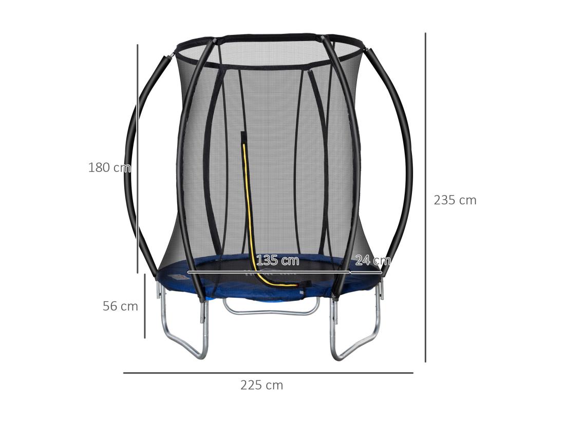 Vente Unique Trampoline Enfant Ø 2 25 × 2 35H M Filet De Sécurité Porte Zipée Couvre-ressorts 6 Poteaux Rembourrés Incurvés Bleu