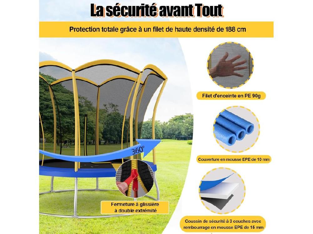 Vente Unique Trampoline Enfant Ø 305cm Avec Filet De Protection Trampoline De Jardin En Forme Fleur Avec Certification GS Coussin De Sécurité & Cadre En Métal Galvanisé