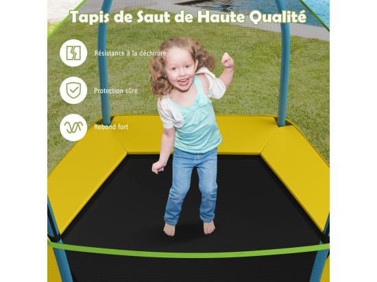 Vente Unique Trampoline Extérieur Ø 223cm Enfants Avec Filet De Sécurité 36 Ressorts Protégés Structure Acier Galvanisé Tapis De Saut PP Jaune