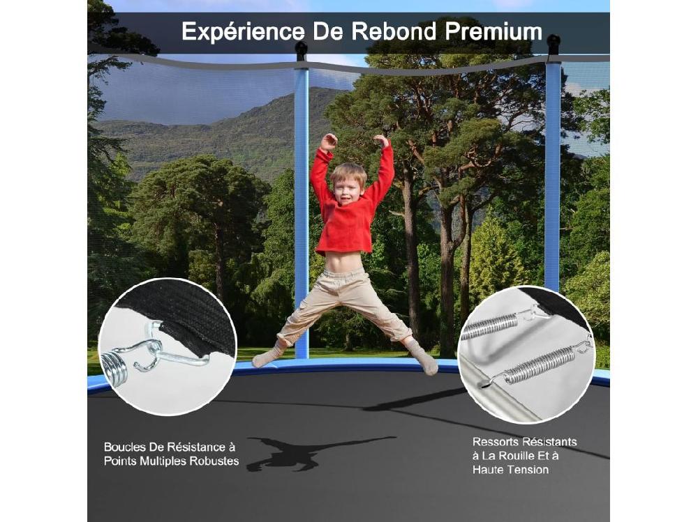 Vente Unique Trampoline Extérieur Ø244CM Enfants Avec Filet De Sécurité Trampoline De Jardin Rond Avec Cadre En Acier & 3 Pieds En Forme U Certification GS Charge 100kg Pour Garçon Et Fille