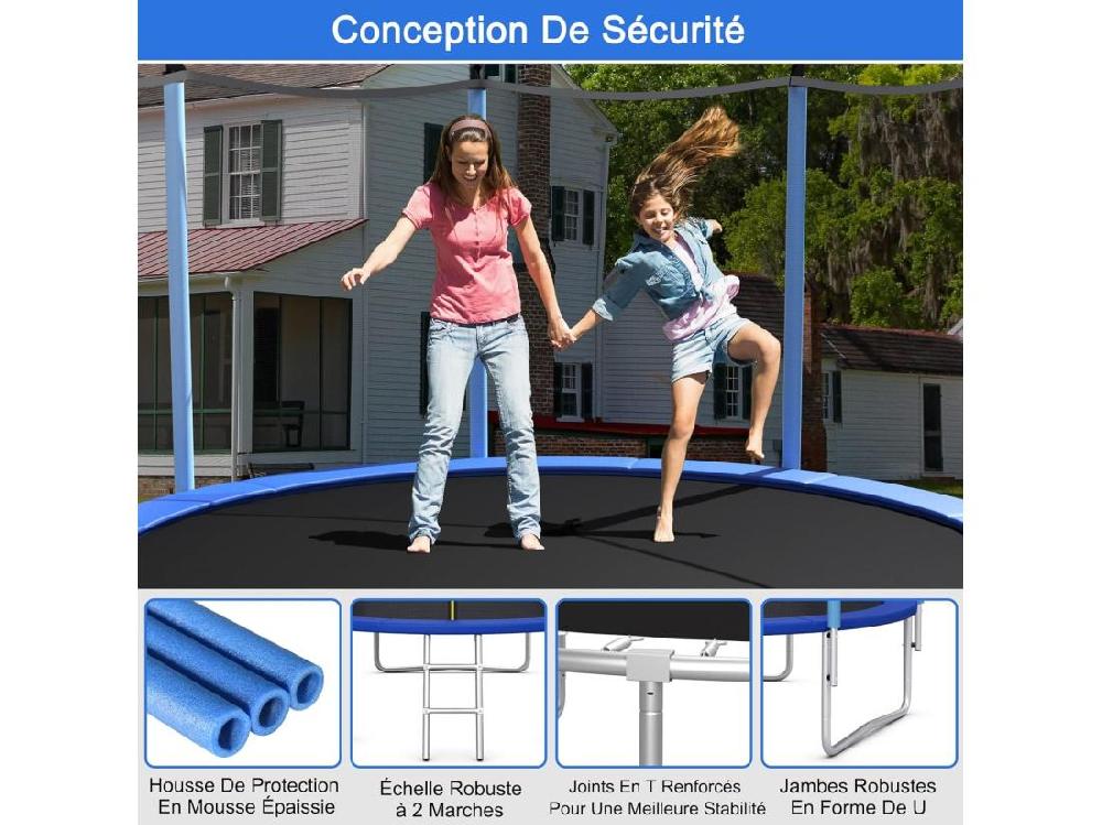 Vente Unique Trampoline Extérieur Ø244CM Enfants Avec Filet De Sécurité Trampoline De Jardin Rond Avec Cadre En Acier & 3 Pieds En Forme U Certification GS Charge 100kg Pour Garçon Et Fille
