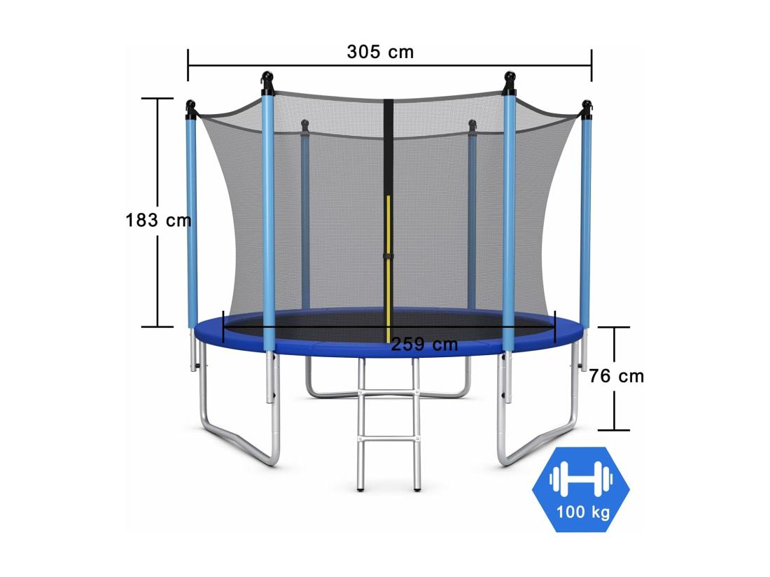 Vente Unique Trampoline Extérieur Ø244CM Enfants Avec Filet De Sécurité Trampoline De Jardin Rond Avec Cadre En Acier & 3 Pieds En Forme U Certification GS Charge 100kg Pour Garçon Et Fille