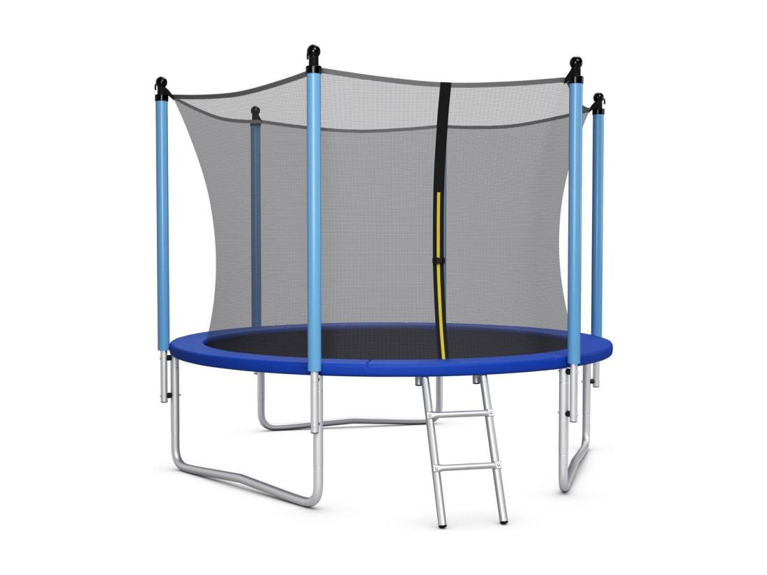 Vente Unique Trampoline Extérieur Ø305CM Enfants Avec Filet De Sécurité Trampoline De Jardin Rond Avec Cadre En Acier & 3 Pieds En Forme U Certification GS Charge 100kg