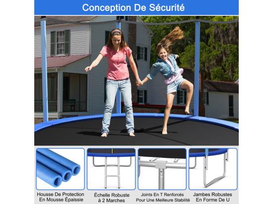 Vente Unique Trampoline Extérieur Ø305CM Enfants Avec Filet De Sécurité Trampoline De Jardin Rond Avec Cadre En Acier & 3 Pieds En Forme U Certification GS Charge 100kg