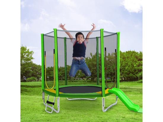 Vente Unique Trampoline Ø213 Cm - Avec Toboggan Escalier 2 Porte Et Filet De Sécurité - Charge Max 100kg - Certification GS