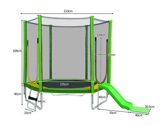 Vente Unique Trampoline Ø213 Cm - Avec Toboggan Escalier 2 Porte Et Filet De Sécurité - Charge Max 100kg - Certification GS