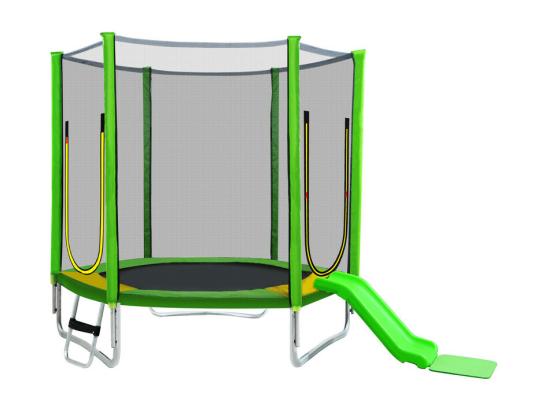 vente unique Trampoline Ø213 cm - avec toboggan escalier 2 porte et filet de sécurité - charge max 100kg - Certification GS