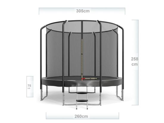 Vente Unique Trampoline Semi-Pro 10FT / 305cm Noir Avec Filet De Sécurité Tapis De Saut Coussin De Protection Echelle