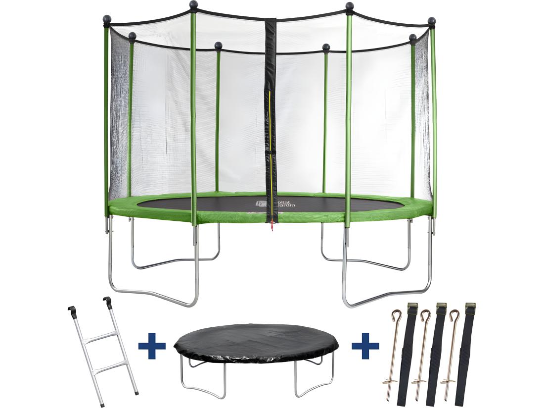 Vente Unique Trampoline Yoopi 2 LUXE - Ø 3.65 M - Avec Filet + échelle + Couverture + Kit D'ancrage