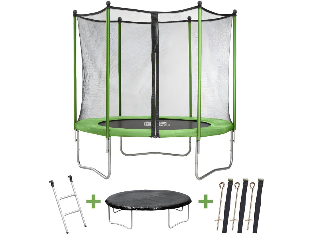 Vente Unique Trampoline "Yoopi" - Ø 1.8 M - Avec Filet + Echelle + Couverture + Kit D'ancrage