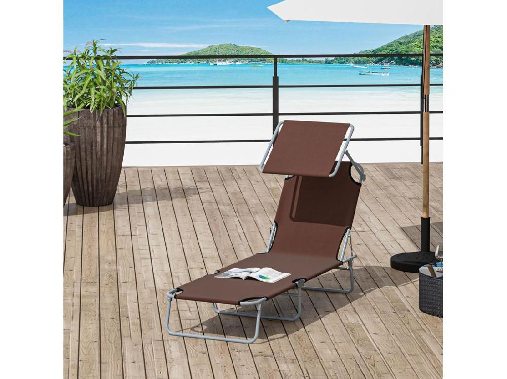 Vente Unique Transat Bain De Soleil Pliable Grand Confort Dossier Et Pare-soleil Réglable Multi-positions Chocolat