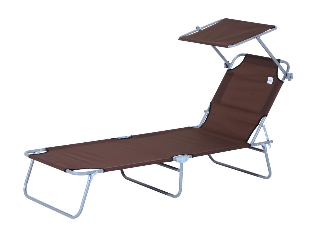 Vente Unique Transat Bain De Soleil Pliable Grand Confort Dossier Et Pare-soleil Réglable Multi-positions Chocolat