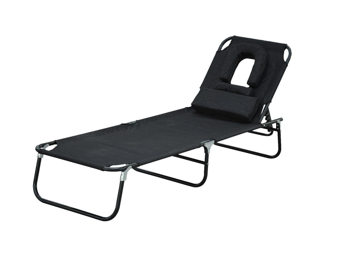 Vente Unique Transat De Jardin Chaise Longue Pliante Bain De Soleil Pour Lecture Noir