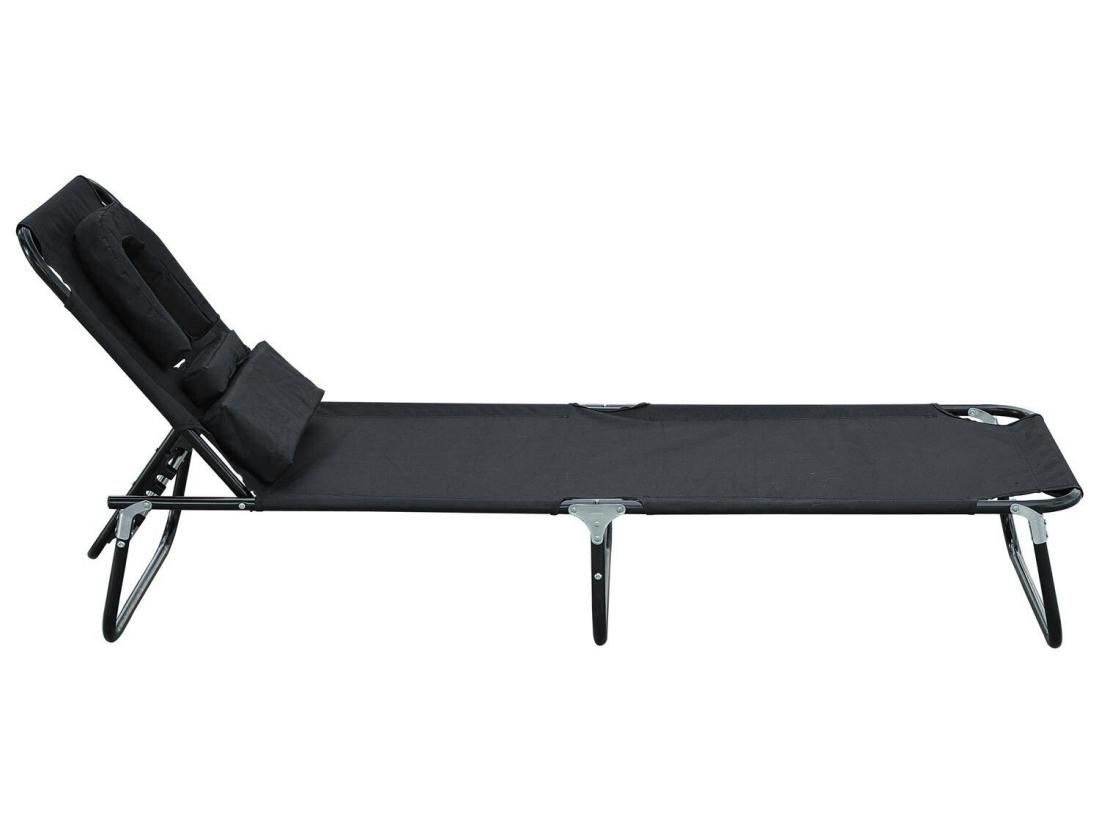 Vente Unique Transat De Jardin Chaise Longue Pliante Bain De Soleil Pour Lecture Noir