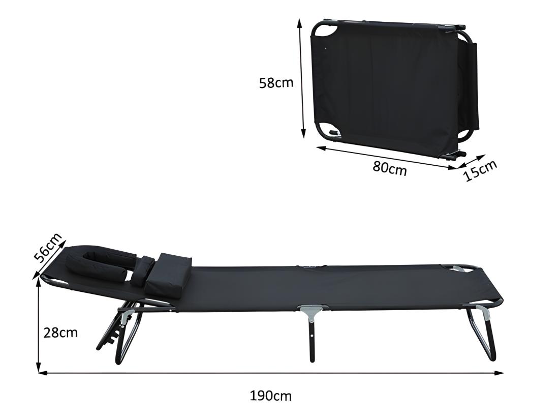 Vente Unique Transat De Jardin Chaise Longue Pliante Bain De Soleil Pour Lecture Noir
