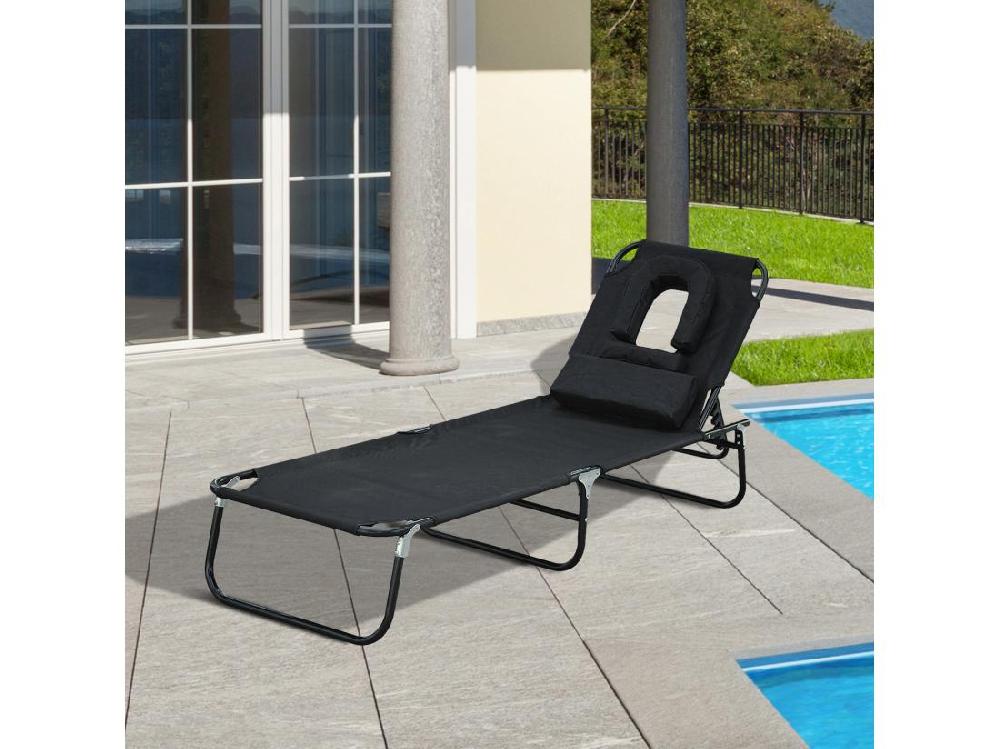 vente unique Transat de jardin chaise longue pliante bain de soleil pour lecture noir