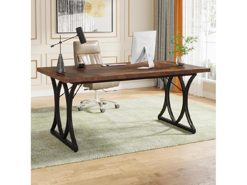 Vente Unique Tribesigns Bureau D'ordinateur Moderne - 159 X 79 X 78 Cm - Avec Cadre En Métal - Pour Bureau à Domicile - Noir Et Marron