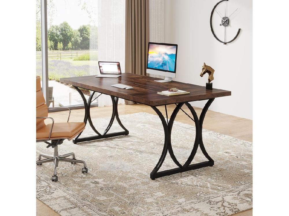 Vente Unique Tribesigns Bureau D'ordinateur Moderne - 159 X 79 X 78 Cm - Avec Cadre En Métal - Pour Bureau à Domicile - Noir Et Marron