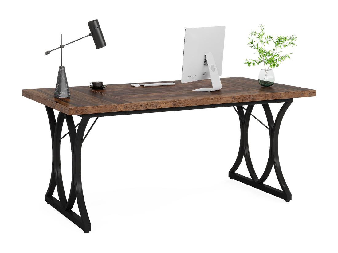 vente unique Tribesigns Bureau d'ordinateur Moderne - 159 x 79 x 78 cm - avec Cadre en métal - pour Bureau à Domicile - Noir et Marron