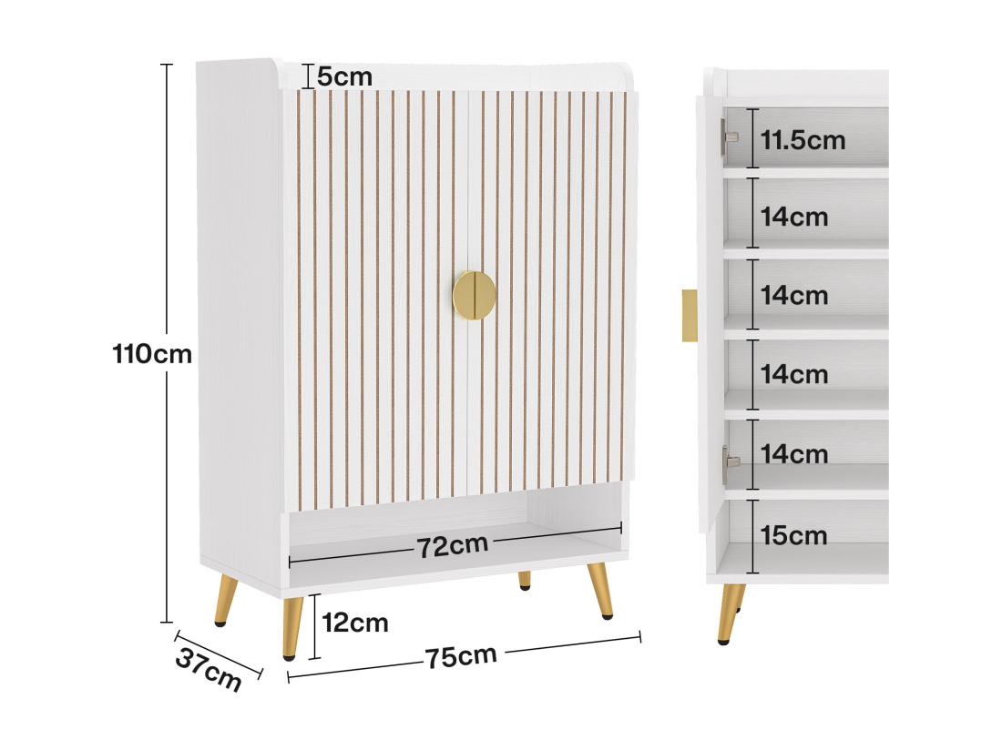 Vente Unique Tribesigns Meuble Chaussures Avec 2 Portes 6 étages Meuble De Rangement à Chaussures Meuble D'entrée Rangement Pour Chaussures 75x 35x 110cm (Blanc)