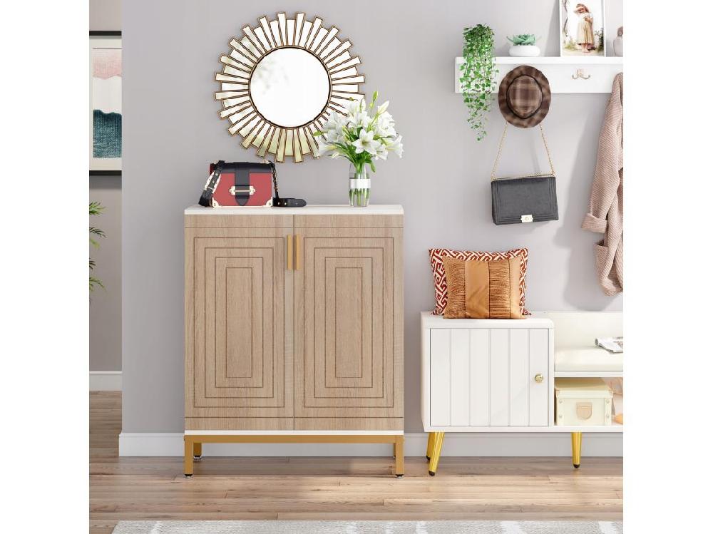 Vente Unique Tribesigns Meuble Chaussures Pour 20 Paires De Chaussures - Grande étagère à Chaussures Autoportante Pour Entrée Avec 2 Portes Et étagères à 5 Niveaux - Blanc