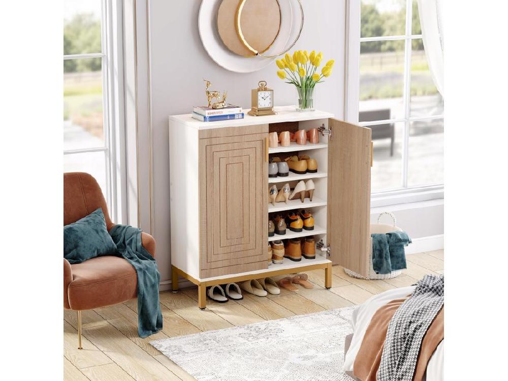 Vente Unique Tribesigns Meuble Chaussures Pour 20 Paires De Chaussures - Grande étagère à Chaussures Autoportante Pour Entrée Avec 2 Portes Et étagères à 5 Niveaux - Blanc