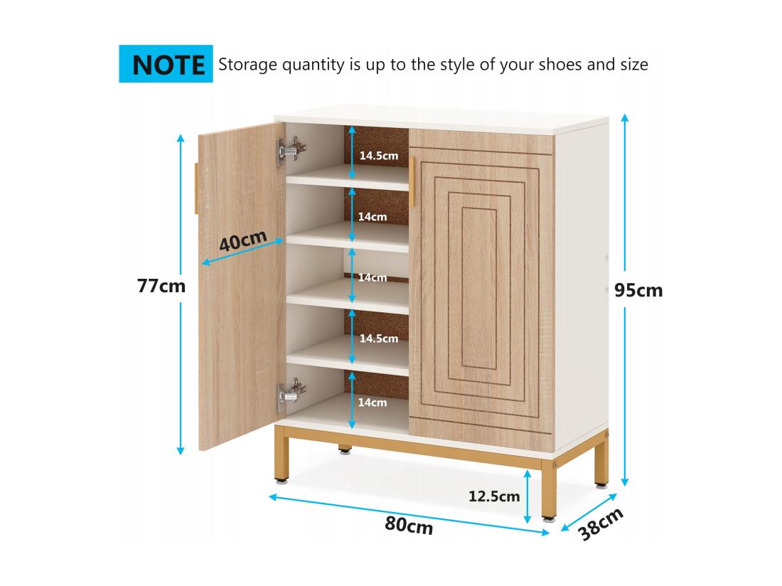 Vente Unique Tribesigns Meuble Chaussures Pour 20 Paires De Chaussures - Grande étagère à Chaussures Autoportante Pour Entrée Avec 2 Portes Et étagères à 5 Niveaux - Blanc