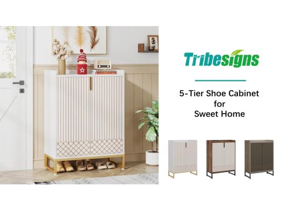 Vente Unique Tribesigns Meuble De Rangement à Chaussures Armoire 25 Paires De Placards à Chaussures Avec Portes Armoire Etagere Grande Capacité Avec Cadre En Métal Doré