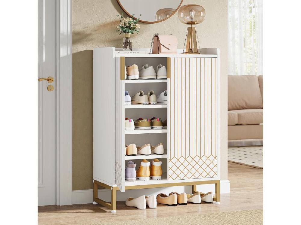 Vente Unique Tribesigns Meuble De Rangement à Chaussures Armoire 25 Paires De Placards à Chaussures Avec Portes Armoire Etagere Grande Capacité Avec Cadre En Métal Doré