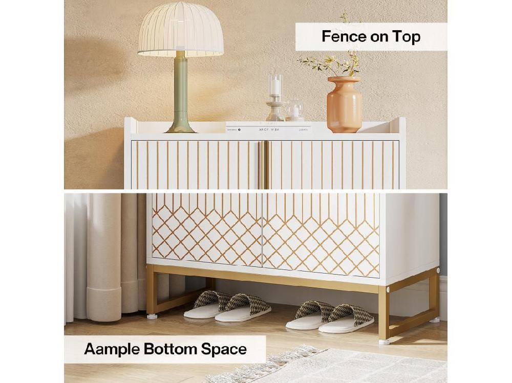 Vente Unique Tribesigns Meuble De Rangement à Chaussures Armoire 25 Paires De Placards à Chaussures Avec Portes Armoire Etagere Grande Capacité Avec Cadre En Métal Doré