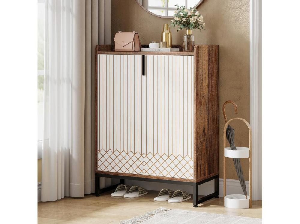 Vente Unique Tribesigns Meuble De Rangement à Chaussures Armoire 25 Paires De Placards à Chaussures Avec Portes Blanc Et Marron