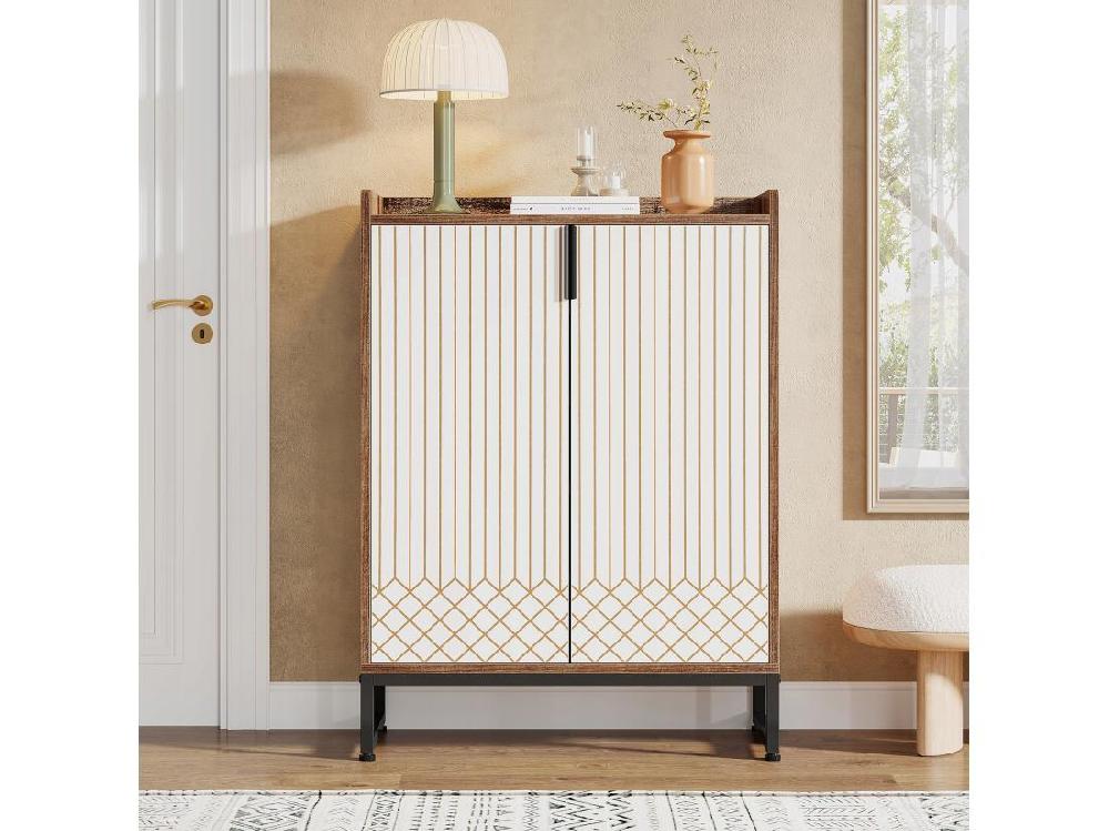 Vente Unique Tribesigns Meuble De Rangement à Chaussures Armoire 25 Paires De Placards à Chaussures Avec Portes Blanc Et Marron
