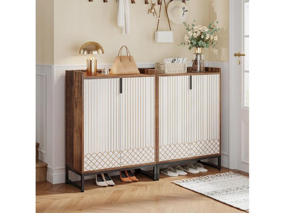 Vente Unique Tribesigns Meuble De Rangement à Chaussures Armoire 25 Paires De Placards à Chaussures Avec Portes Blanc Et Marron