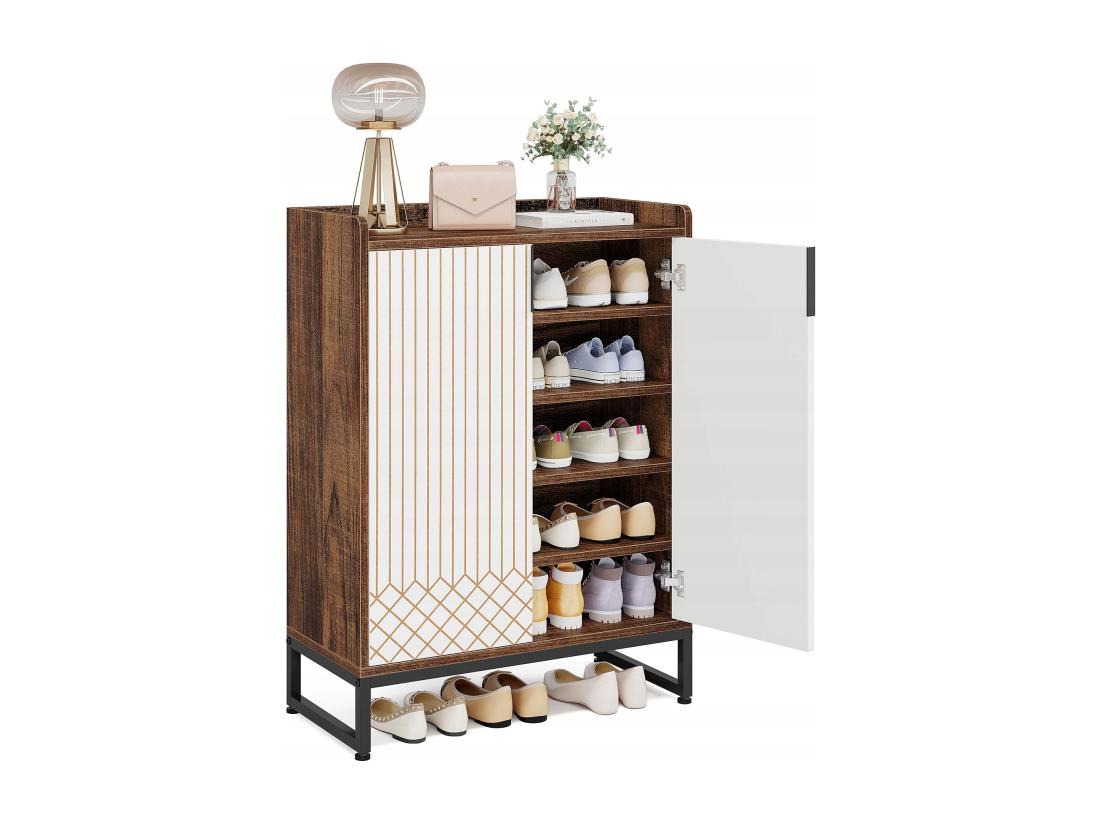 vente unique Tribesigns Meuble de Rangement à Chaussures Armoire 25 Paires de placards à Chaussures avec Portes Blanc et Marron