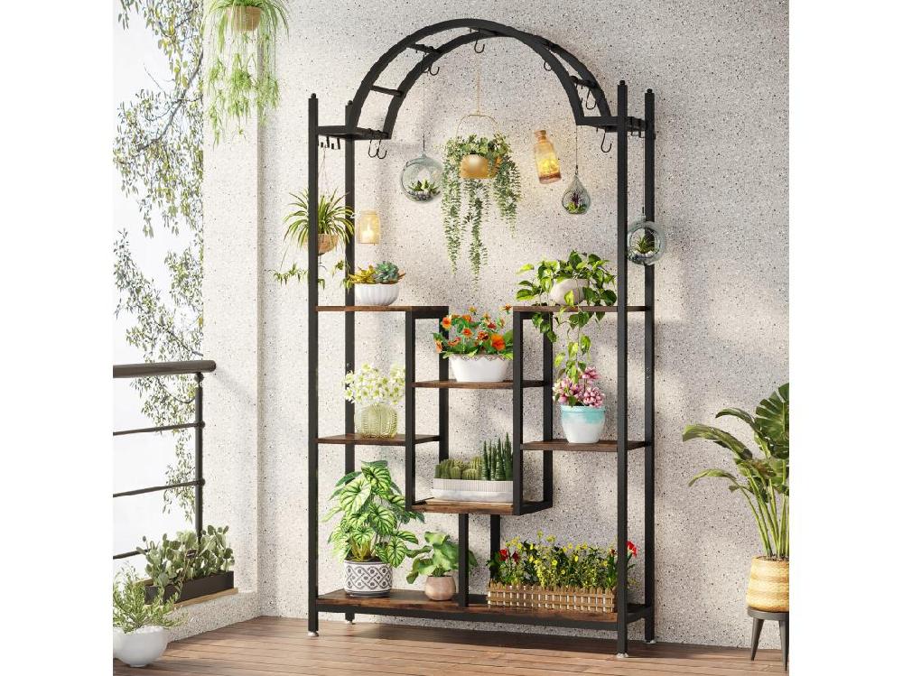 Vente Unique Tribesigns Support Pour Plantes D'intérieur à 5 Niveaux 190 Cm Étagère Pour Plantes En Métal Avec 8 Crochets En S Grand Support De Présentation