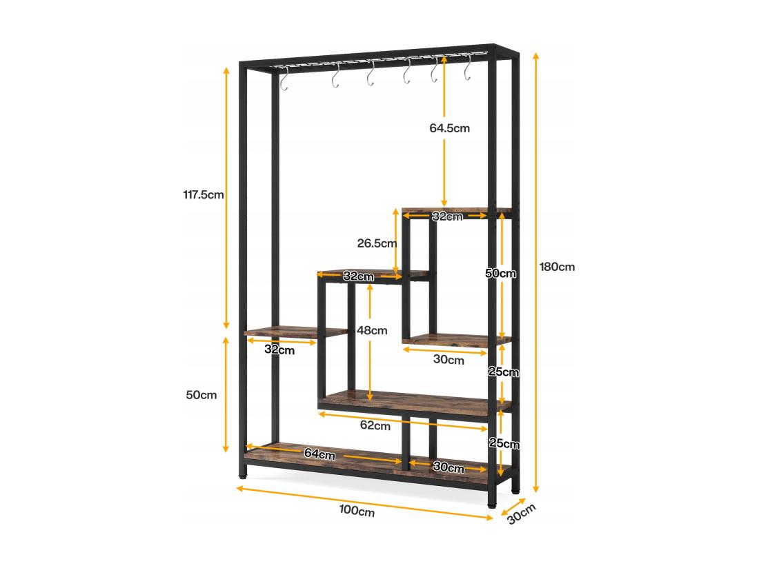 Vente Unique Tribesigns Support Pour Plantes D'intérieur à 5 Niveaux - Grande étagère En Métal De 180 1 Cm Avec 10 Crochets De Suspension En S - Multifonction - Pour Intérieur Jardin Balcon Salon (Maron Et Noir)