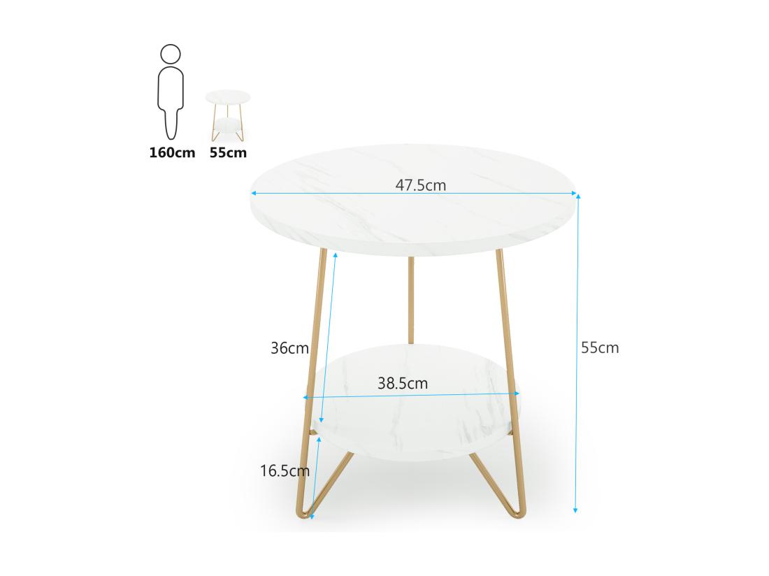 Vente Unique Tribesigns Table D'appoint En Marbre Artificiel à 2 étages Table D'appoint Ronde Avec étagères Table De Chevet Moderne Dorée Blanc Et Doré