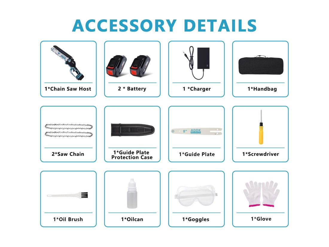 Vente Unique Tronçonneuse Mini Scie 8" Mini Scie à Bois Portable 21 V 450 W Tronçonneuse électrique 8" 4 Tronçonneuses – Bleu