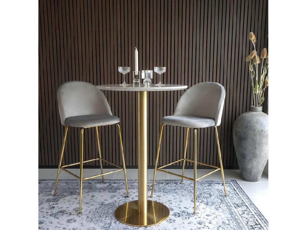 Vente Unique TYROL - Table Haute Ø70cm Aspect Marbré Et Pied Métal Doré