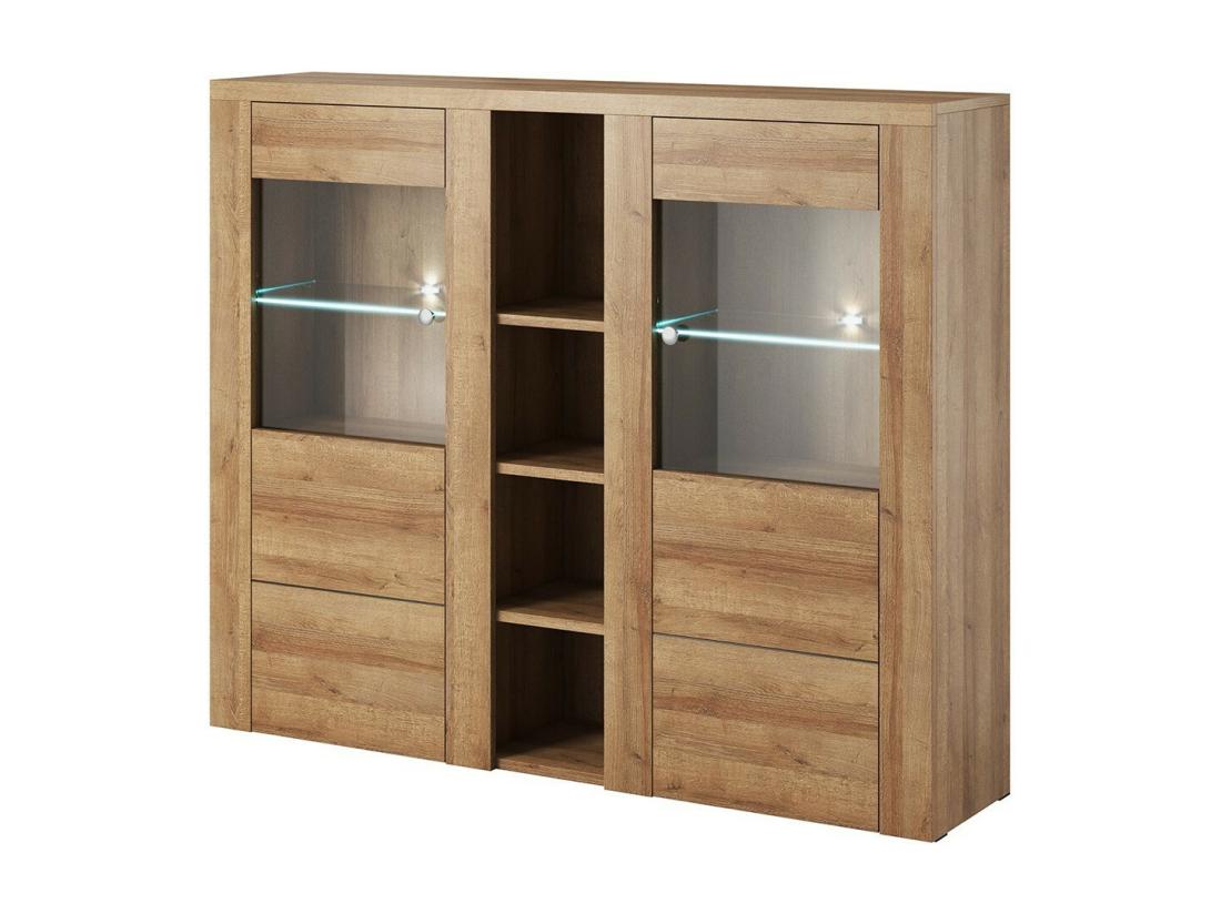 vente unique Vaisselier design 2 portes pour salon couleur chêne. collection SANTIAGO