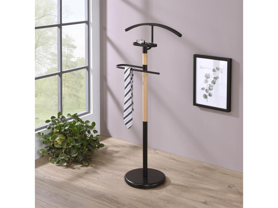 Vente Unique Valet De Chambre BODO Chevalet De Nuit Portant Pour Vêtements En Métal Noir Et Bois