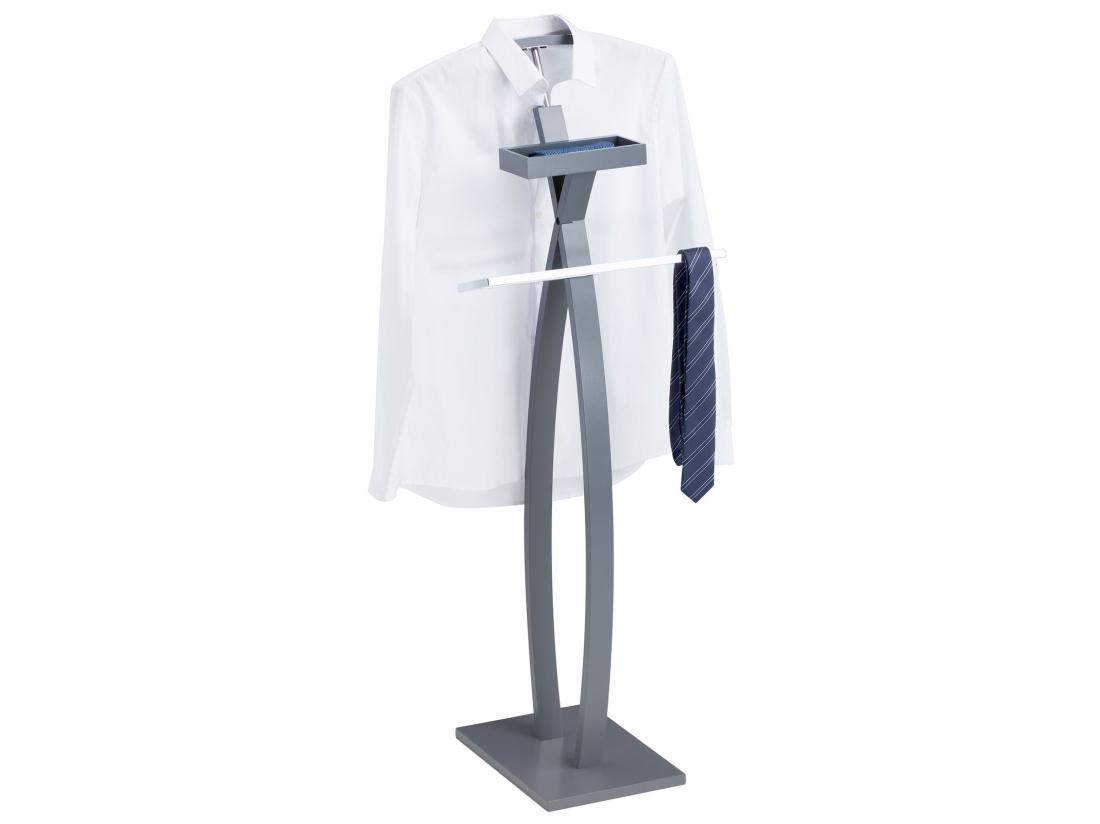 Vente Unique Valet De Chambre ROBIN Valet De Nuit Porte Vêtements Structure En Bois Laqué Gris