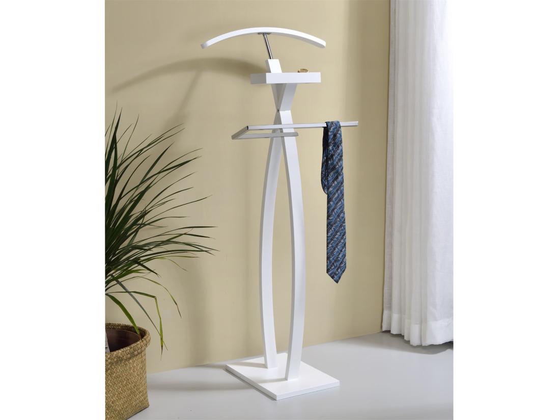 Vente Unique Valet De Chambre ROBIN Valet De Nuit Porte Vêtements Structure En Bois Laqué Blanc