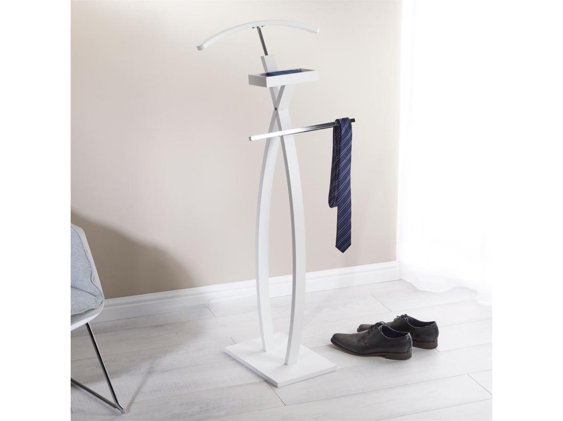 Vente Unique Valet De Chambre ROBIN Valet De Nuit Porte Vêtements Structure En Bois Laqué Blanc