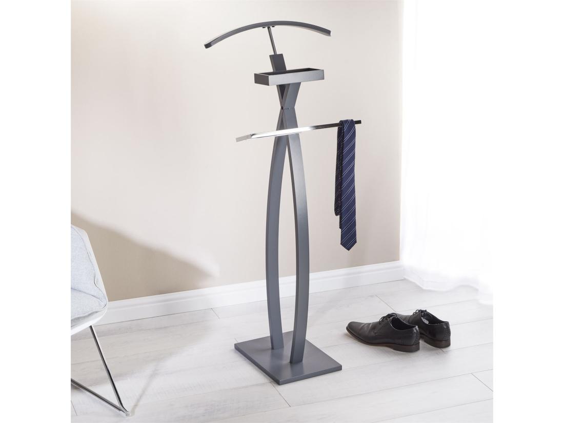 vente unique Valet de chambre ROBIN valet de nuit porte vêtements structure en bois laqué gris