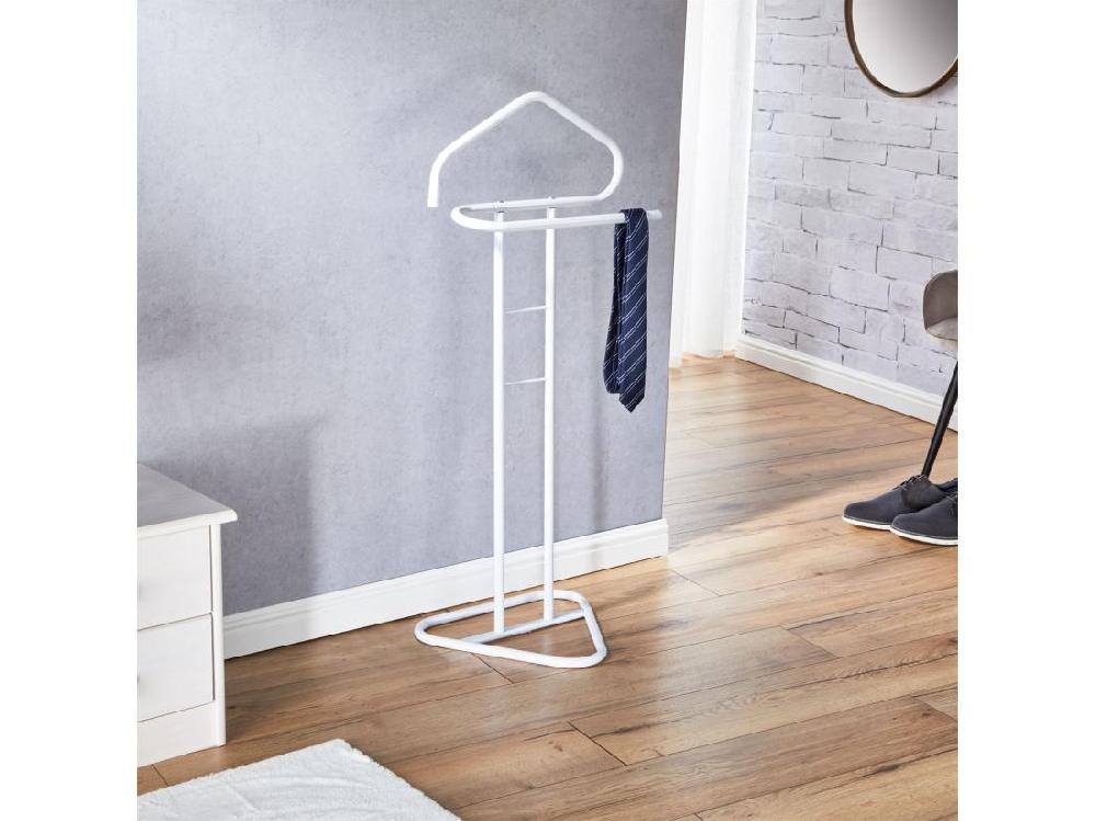 Vente Unique Valet De Chambre Valet De Nuit CAMILO Chevalet De Nuit Avec Cintre Pour Veste Et Portant Pour Pantalons En Métal Laqué Blanc