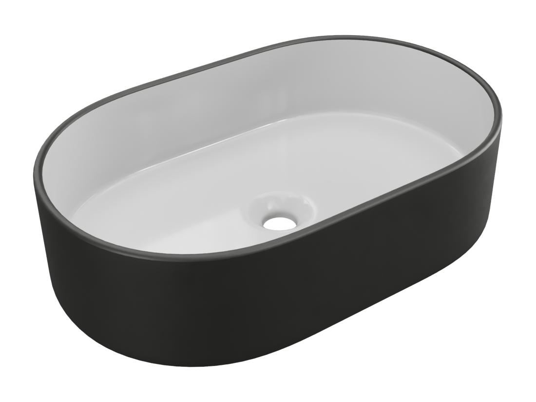 Vente Unique Vasque à Poser Bicolore En Céramique Ovale - Blanc Et Noir - 56 X 35 5 Cm - IWA II