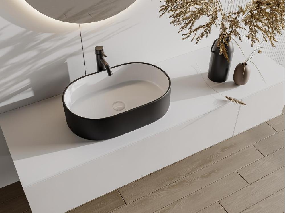 vente unique Vasque à poser bicolore en céramique ovale - Blanc et noir - 56 x 35 5 cm - IWA II