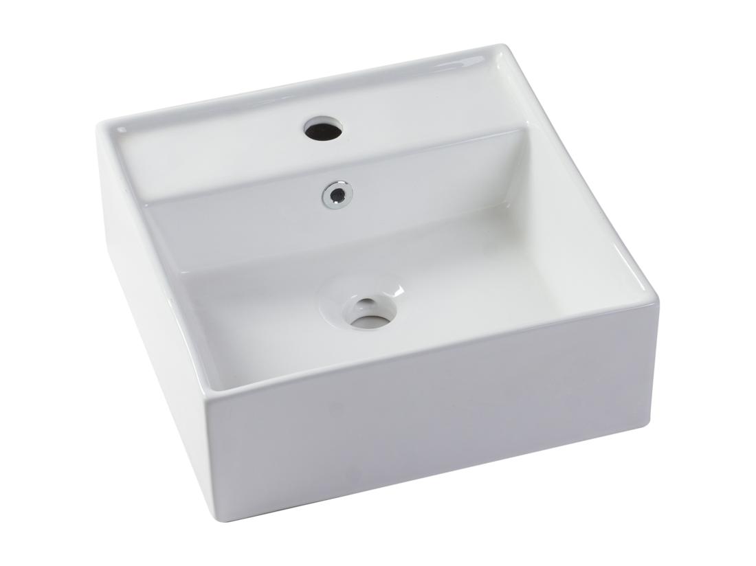 vente unique Vasque à poser carrée en céramique blanche - 41 cm - VERINI