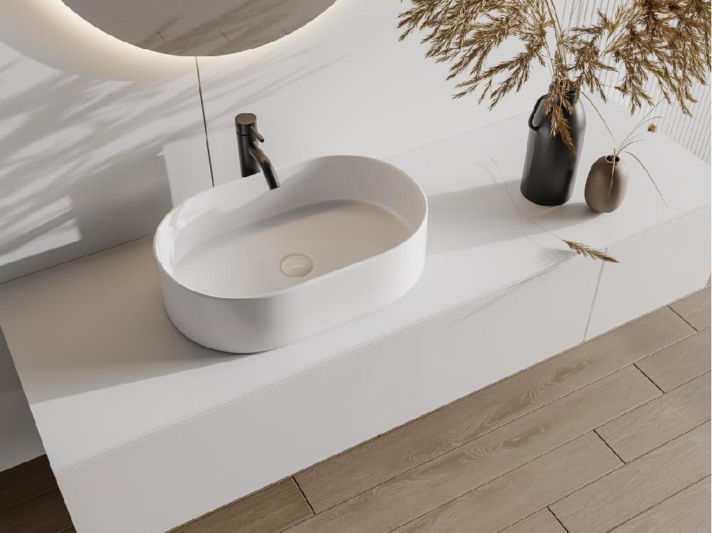 vente unique Vasque à poser en céramique ovale - Blanc - 56 x 35 5 cm - IWA II